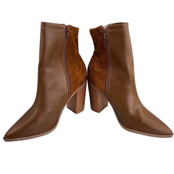 Lulus Essex Booties Brown Size 11 Mid Calf Pointed Toe Faux Leather Zippers Shoe - Picture 4 of 11